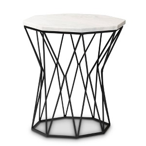 Venedict Metal End Table with Marble Tabletop Black - Baxton Studio: Rectangle Side Table for Living Room, No Assembly Required - 1 of 4