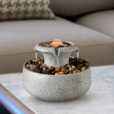 5.55" Tabletop Tiered Outdoor Fountain with LED Light - Stone - Teamson Home