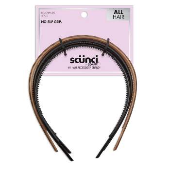 scünci No-Slip Grip Thin Plastic Headbands - Black/Brown/Mixed- All Hair - 3pk