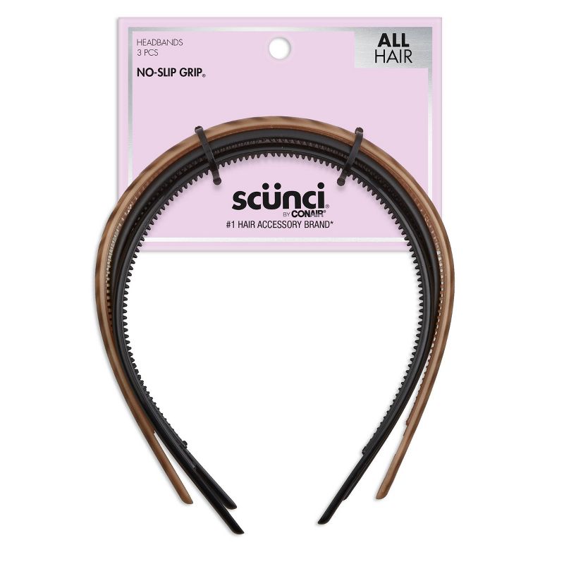 sc&#252;nci No-Slip Grip Thin Plastic Headbands - Black/Brown/Mixed- All Hair - 3pk, 1 of 9