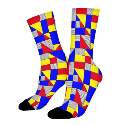 Triangles And Squares Women Printed Crew Socks Funny Funky Socks Soft Polyester Novelty Gifts for Artists Men