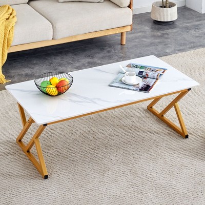 NicBex Modern 47" Rectangle Coffee Table with Gold Metal Legs for Living Room and Office