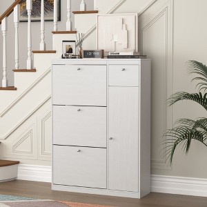 RISOKEYS Freestanding Tipping Bucket Shoe Rack Organizer with 3 Flip Drawers,Entryway Narrow Shoe Storage with Adjustable Storage Shelf, White - 1 of 4