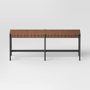 Woven Faux Leather with Metal Base Bench Brown - Threshold™: Upholstered Rectangular Ottoman, Indoor Seating - 1 of 4