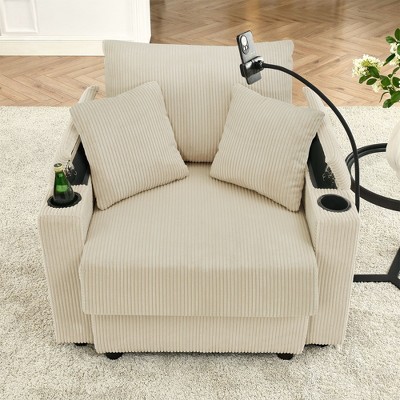 NicBex Couches for Living Room Accent Chair Sofa with Storage Armrest, Comfy Corduroy Upholstered Sofa Couch with Cup Holders and a Phone Holder