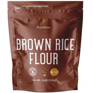 PuroRaw Brown Rice Flour 2lb Premium Gluten Free Whole Grain Rice Flour for Baking, All Natural, Non-GMO, Batch Tested - 1 of 4