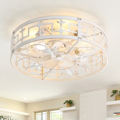Airsurfer 20" Flush Mount Ceiling Fan with LED Light, Distressed White & Gold with Brushed White Blades, 7-Blade, Remote Included