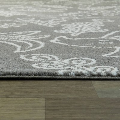 Gray Synthetic Non-slip Dinosaur Kids' Rug 4' x 6'