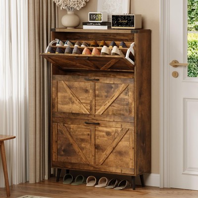 Narrow Slim Freestanding Rack Cabinet, Shoe Organizer Cabinet for Entryway