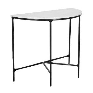 HomeRoots 36" White and Black Genuine Marble and Iron Half Moon Console Table - 1 of 4