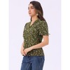 Allegra K Women's Short Sleeve Casual V Neck Print Notch Lapel Collar Summer Blouses - 4 of 4