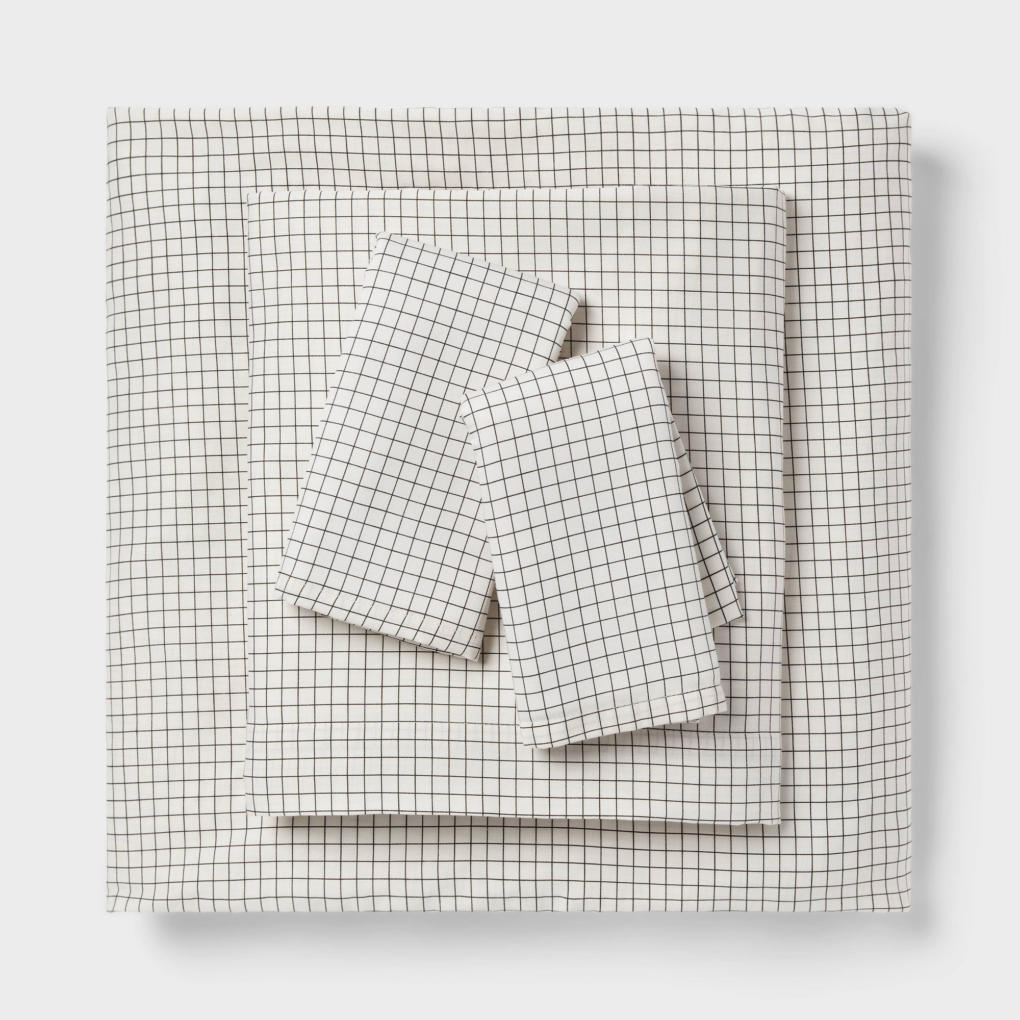 Queen Cotton Blend Sateen Sheet Set Ivory Micro Grid - Room Essentials™