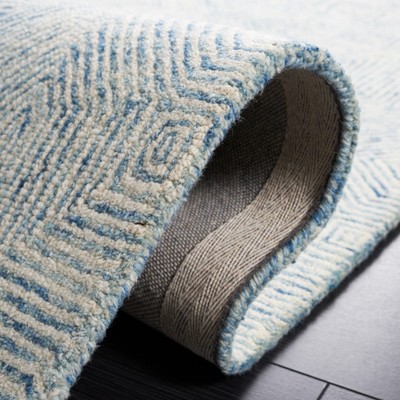 Handmade Abstract Tufted Wool Round Rug - Blue/Ivory, 8' x 10'
