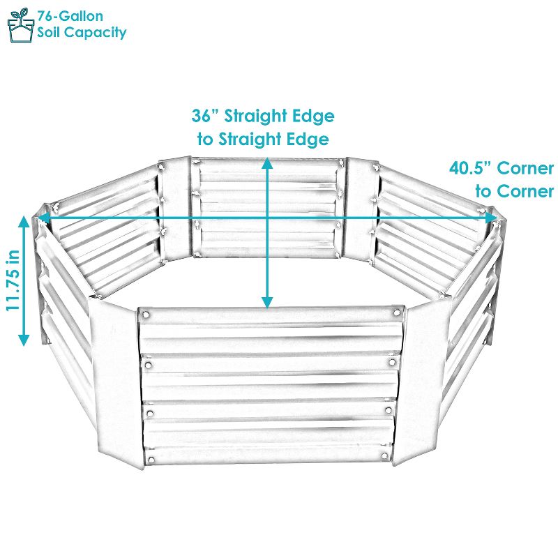Sunnydaze Corrugated Galvanized Steel Hexagon Raised Garden Bed Kit for Vegetables, Plants, and Flowers - 40" W x 12" H, 3 of 10