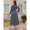 Women Plus Size V Neck Wrap Maxi Dress High Waist Ruffle Summer Casual Dress with Belt Long Sleeve,navy blue yellow flower - 2 of 4