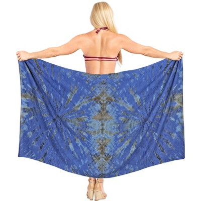 LA LEELA Women's Beach Wrap Bikini Swimwear Cover up Bathing suit Summer Wraps Swimsuit Sarong Skirts for Women One Size Blue, Tie Dye Design