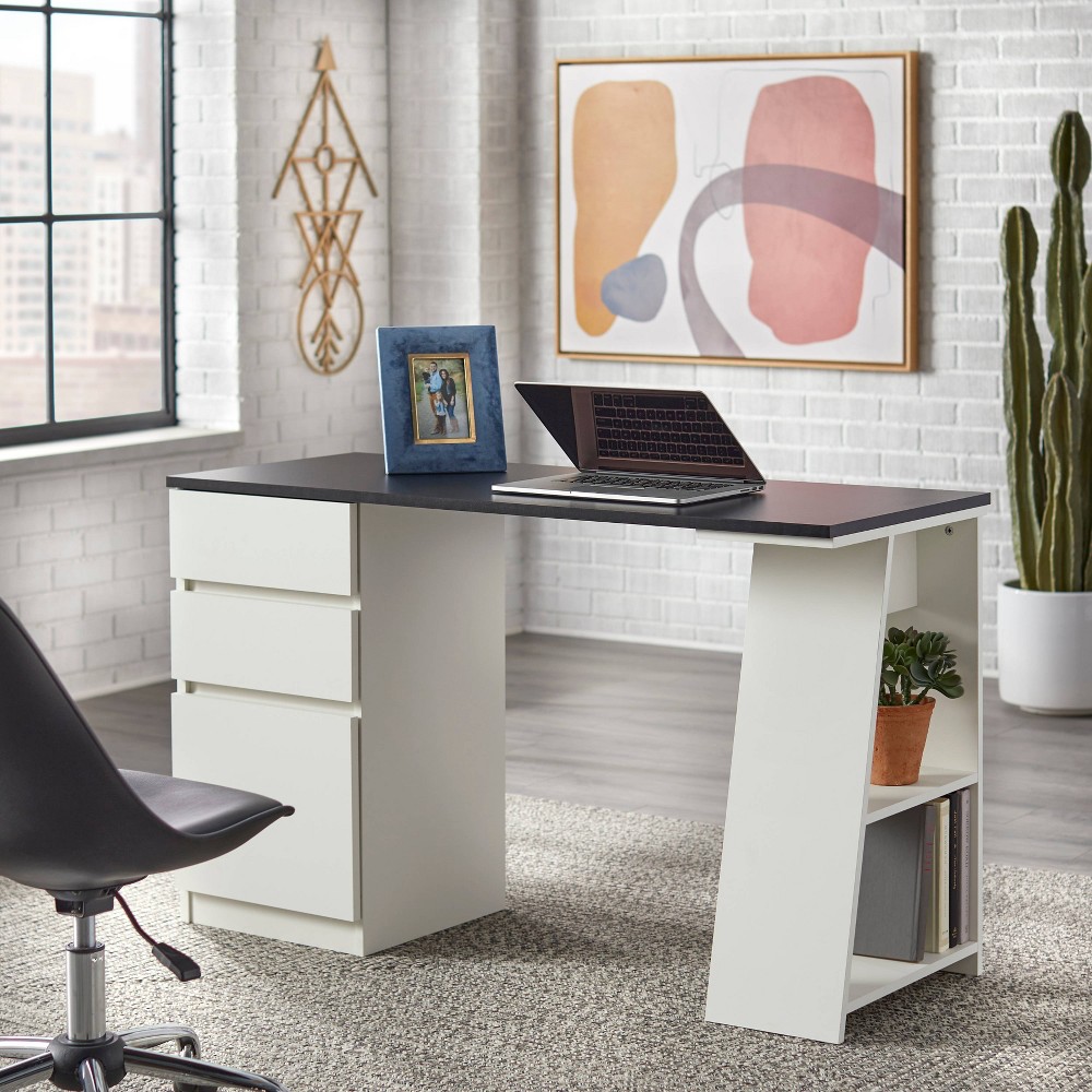 Como Modern Writing Desk Black/White - Buylateral: Particle Board Construction, 49.6" Width, All Purpose Drawer