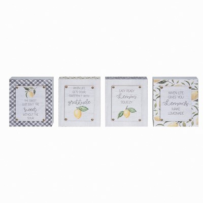 Transpac Large MDF Lemon Tabletop Box Sign Set of 4 Spring Home Decorations
