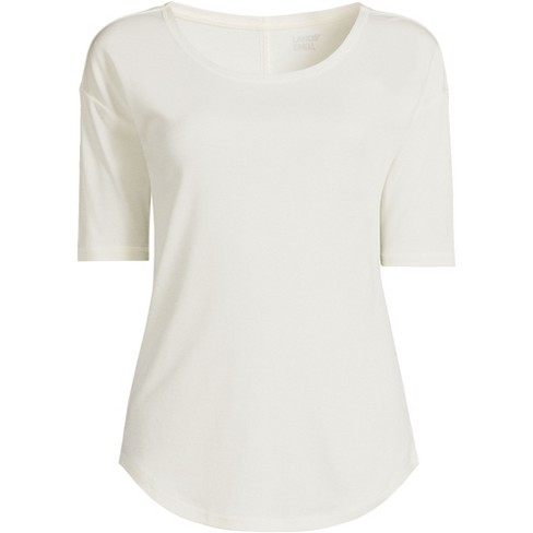 Lands' End Women's Supima Micro Modal Elbow Sleeve Balletneck Curved Hem  Top - Large - Ivory : Target