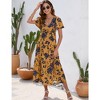 WhizMax Women's Bohemian Floral Printed V Neck Ruffle Hem A-Line Short Sleeve Split Beach Party Maxi Dress - 4 of 4
