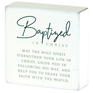 Dicksons Baptized Double Sided Encouraging Verse Customizable Distressed Finish White 3 x 3 MDF Mini Tabletop Plaque - 1 of 2