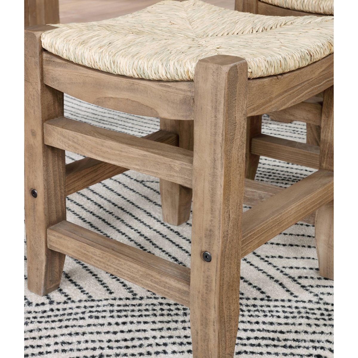Set of 2 Davenport Wood Stools with Rush Seats Light Amber - Alaterre Furniture: Rustic Square Frame - thumbnail 3