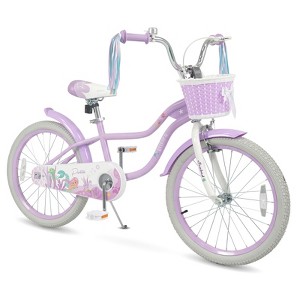 GIRLIESLABO 子供用自転車 パープル 前面バスケット付き Costway 20” Girls Bike with Removable Basket, Streamers, Hand