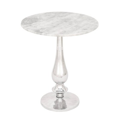Traditional Accent Table White - Olivia & May: Pedestal, Indoor, Marble Top