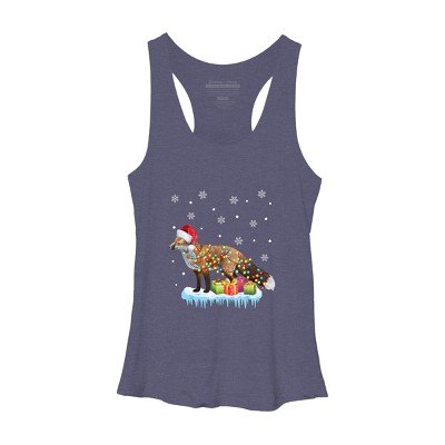 Women's Design By Humans X-Mas Fox Christmas Lights Funny Wild Animal Design Gift T-Shirt By NekoShop Racerback Tank Top