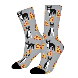 Boston Terrier Pizza Women Printed Crew Socks Funny Funky Socks Soft Polyester Novelty Gifts for Artists Men - 1 of 1