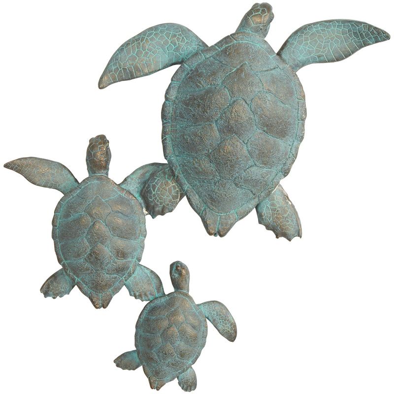 Olivia &#38; May 13&#34;x19&#34; Polystone Turtle Distressed Patina Wall Decor with Gold Foil Accents Blue, 1 of 10