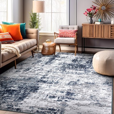 Blue and Gray Abstract Synthetic Area Rug 4'x6'