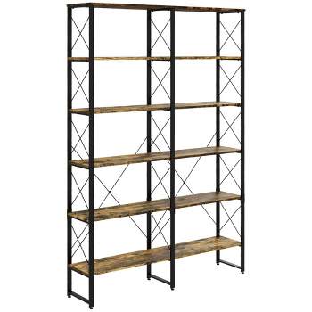 HOMCOM 5-tier Bookshelf with Steel Frame, Bookcase with Adjustable Foot Pads for Living Room, Home Office, Rustic Brown