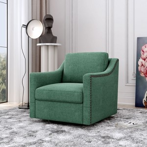 CAVINAS 360° Swivel Accent Chair with Black Metal Legs,Ergonomic Cotton Linen Armchair for Living Room,Bedroom - 1 of 4