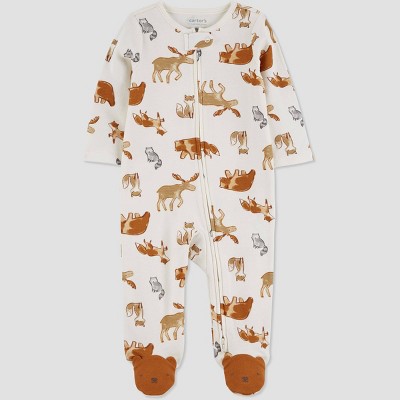 Image of Carter's Just One You®️ Baby Boys' Wild Footed Pajama - Brown/Cream 3M