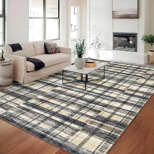 Indoor Modern Area Rugs Retro Striped Plaid Distressed Carpet For Living Room Bedroom Washable Soft Floor Mat Office Home Decor - 1 of 4