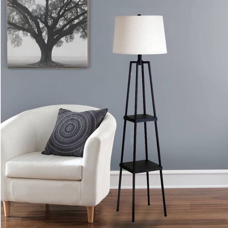 58&#34; Etagere Floor Lamp with Shelves/Beige Linen Shade Black - Cresswell Lighting, 5 of 14