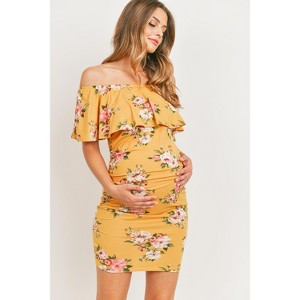 Hello Miz Women's Fitted Ruffle Off Shoulder Maternity Dress - 1 of 4