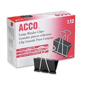ACCO Large Binder Clips Steel Wire 1 1/16" Cap 2"w Black/Silver Dozen 72100 - 1 of 4