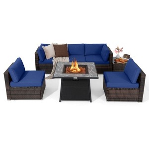 Tangkula Set of 7 Patio Furniture Set w/ 35" Propane Gas Fire Pit Table & Waterproof Cover - 1 of 4
