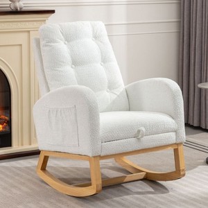 CAVINAS Upholstered Rocking Chair with Side Pocket and Footrest, High Back Living Room Rocker with Solid Wood Base - 1 of 4