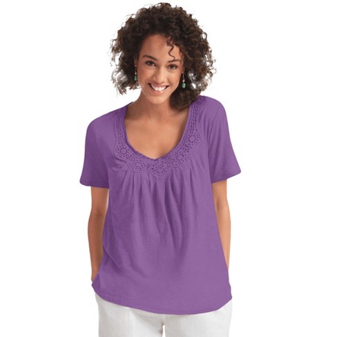 Woman Within Women's Plus Size Crochet-trim Knit Top - 30/32, Pretty ...