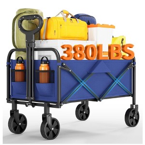 EcoSummer Heavy Duty Collapsible Wagon Cart, 380lb Foldable Utility Wagon with 5" All-Terrain Wheels & Drink Holders. - 1 of 4