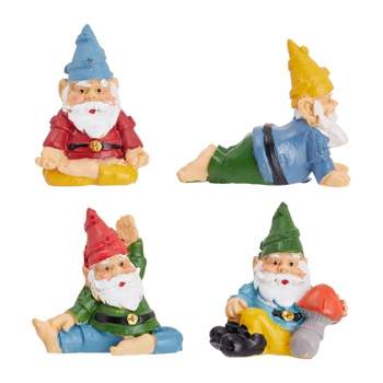 Juvale 4 Pieces Mini Garden Gnomes, Outdoor Fairy Miniature Statue Accessories Set, Decorations in Funny Poses, Yard Ornaments for Yoga Gifts, Planter