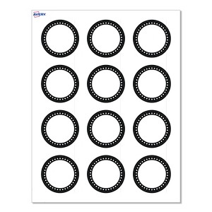 Avery Labels, 2" Diameter, Matte White, Black & White Polka Dots, 120ct - 1 of 4