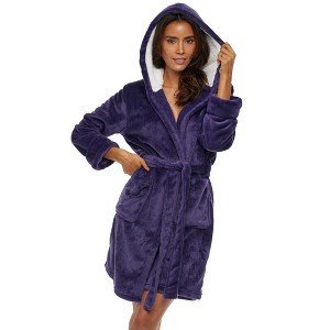 ADR Women's Short Robe, Plush Fleece Women's Robe, Hooded Bathrobe Woman - 1 of 4