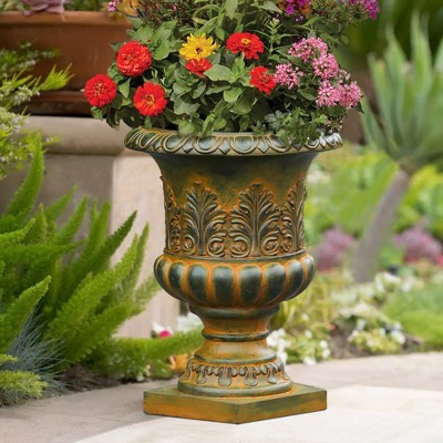 Classic Weathered Brown 18" MgO Urn Planter for Outdoor Elegance