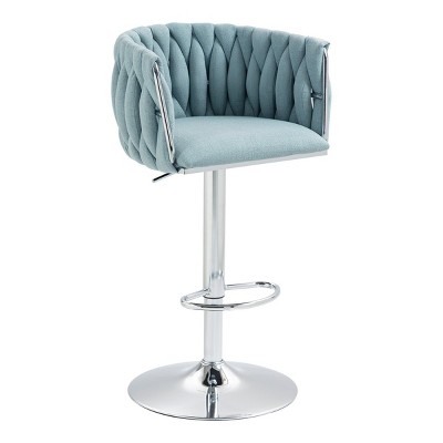DSVIMOY Counter and Bar Stool Set of 2 Swivel Bar Chairs with Woven Back and Footrest for Kitchen Island, Blue, 27.95"*17.9"*20.08"