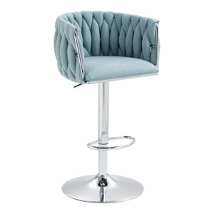 DSVIMOY Counter and Bar Stool Set of 2 Swivel Bar Chairs with Woven Back and Footrest for Kitchen Island, Blue, 27.95"*17.9"*20.08" - 1 of 4