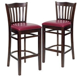 Emma and Oliver 2 Pack Vertical Slat Back Wooden Restaurant Barstool - 1 of 4